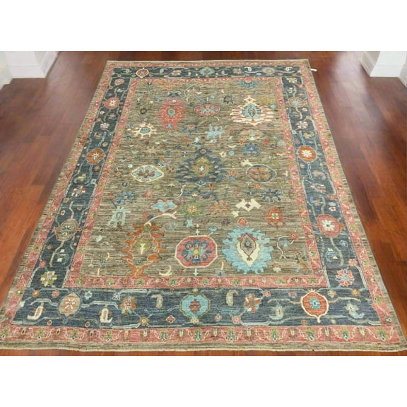 Charcoal Blue/Soft Green Oushak 9X12 Handmade Wool Rug # 12206