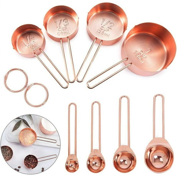 Sophisticated Stainless Steel Measuring Cups And Spoons, Magnetic Measurement Conversion Chart Included, Dishwasher Safe