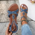 thumbnail image 5 of Women's Denim Sandals Boho Roman Strappy Slides Elastic Ankle Strap Jean Shoes Beach Vacation Summer Flats, 36, 5 of 9