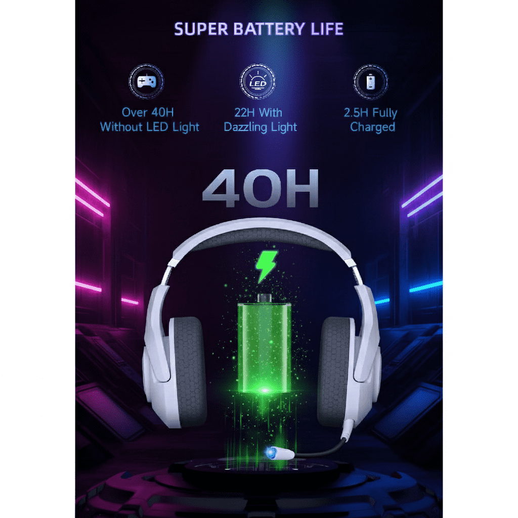 Wireless Gaming Headset for PS5 PC & Mobile, 2.4GHz USB-C BT 5.2, 40H,with Detachable Noise Cancelling Mic, White