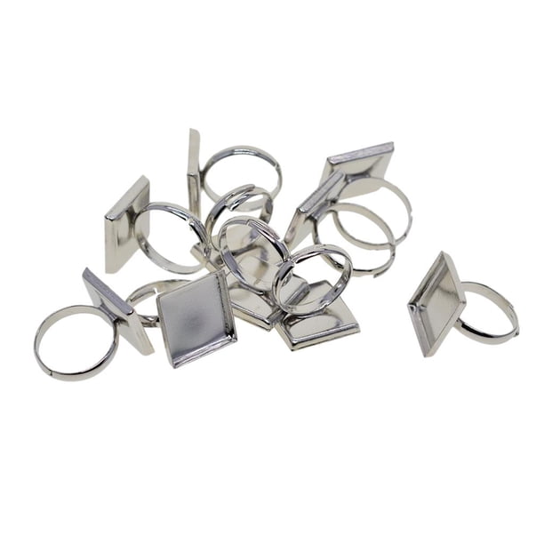 10 bases de anillo de latón para hacer tú mismo, con bisel, aptas para anillos cuadrados de 16 mm. Plata