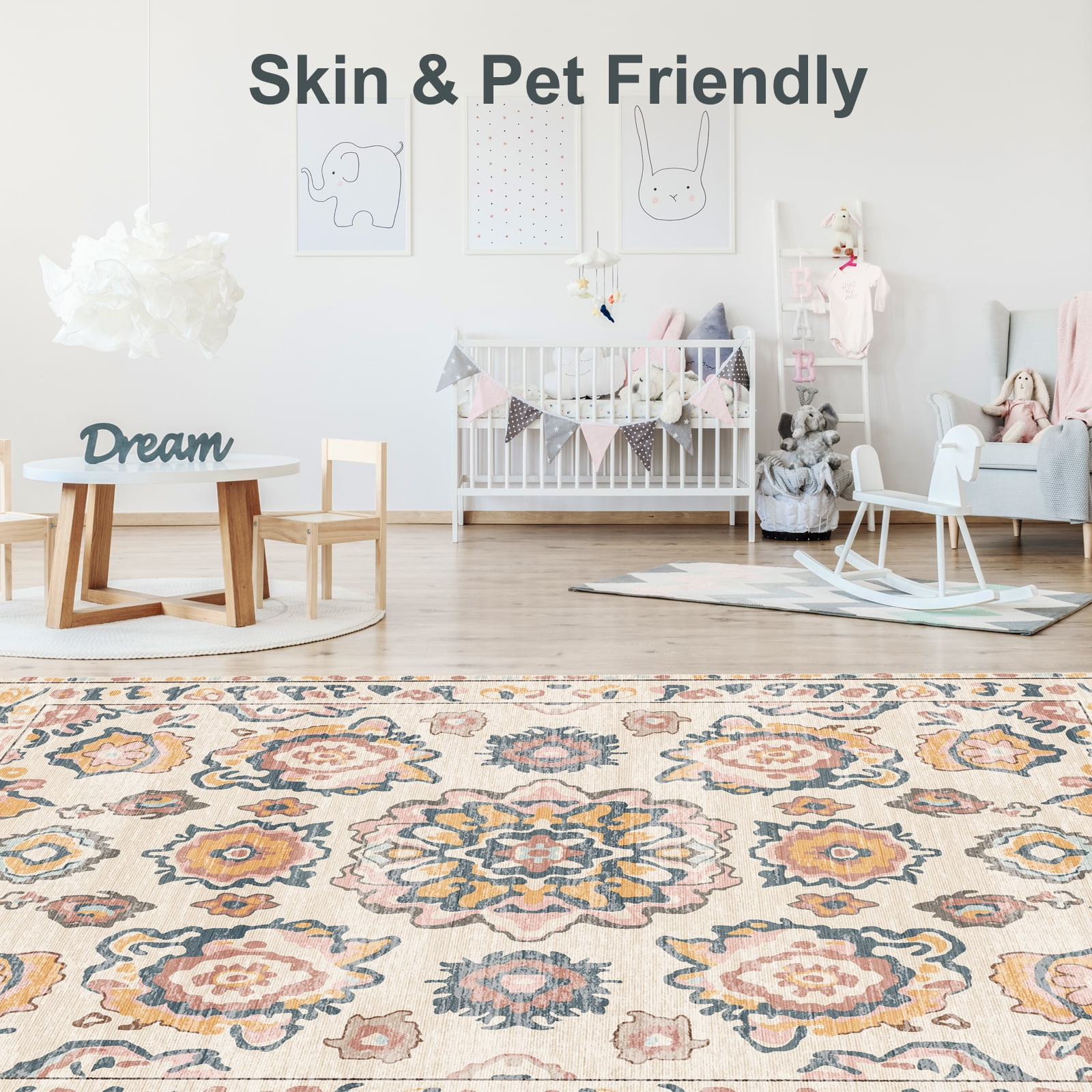 Pentantan Boho 9'x12' Area Rugs for Living Room, Soft Machine Washable Rug, Neutral Moroccan Design for Bedroom, Dining Room, Playroom
