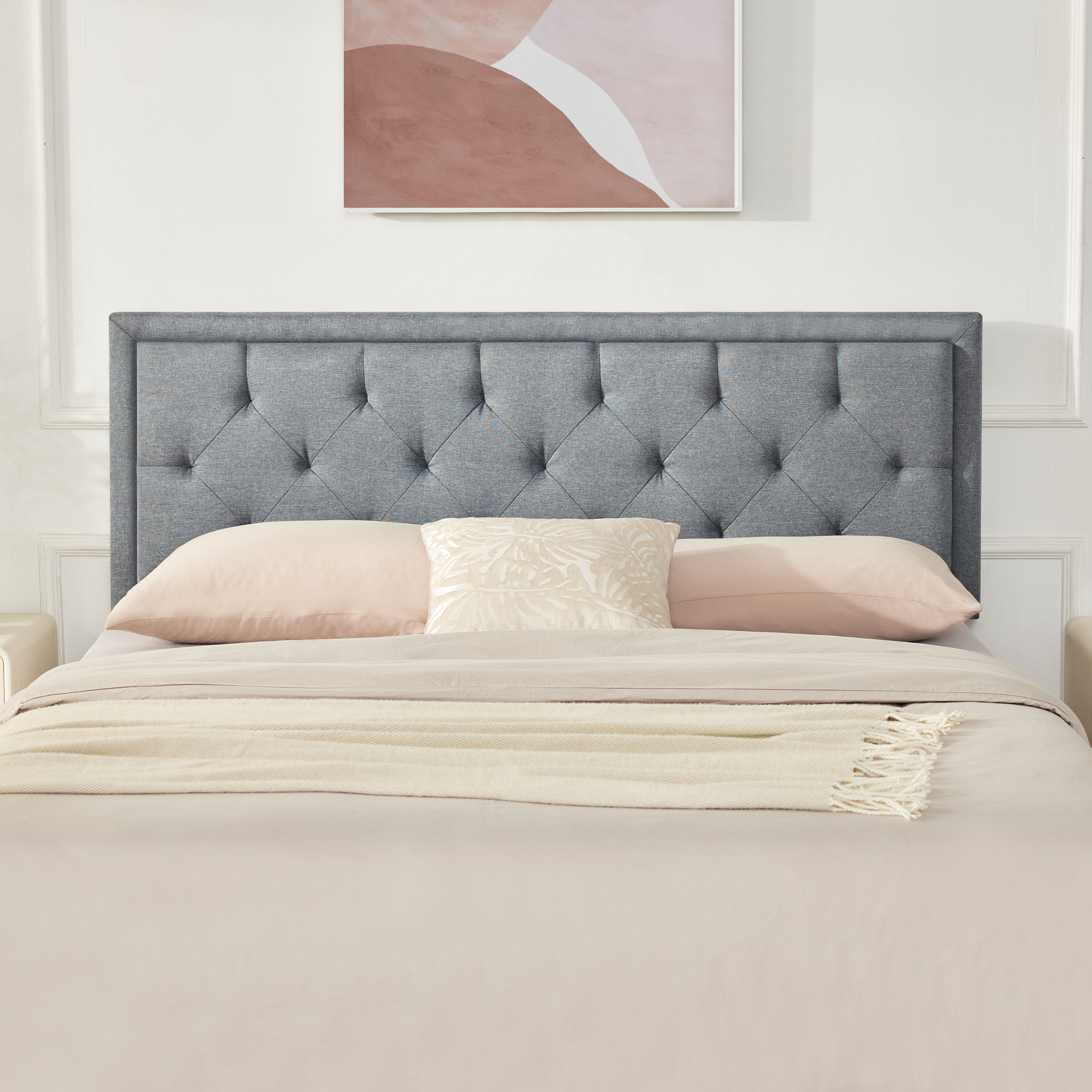 Weture Panel Headboard, Queen, Linen, Adjustable Height, Lightgrey
