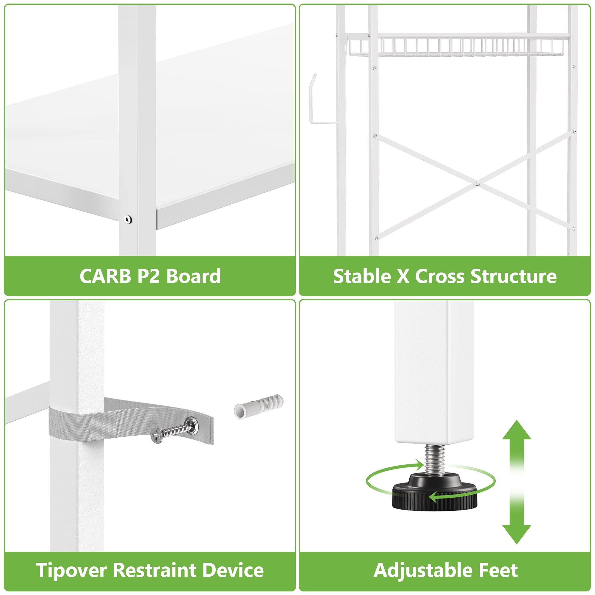 Biemlerfn 8-Tier Over the Toilet Rack, Bathroom Storage Organizer with Adjustable Shelves, Toilet Paper Holder & Hooks, White