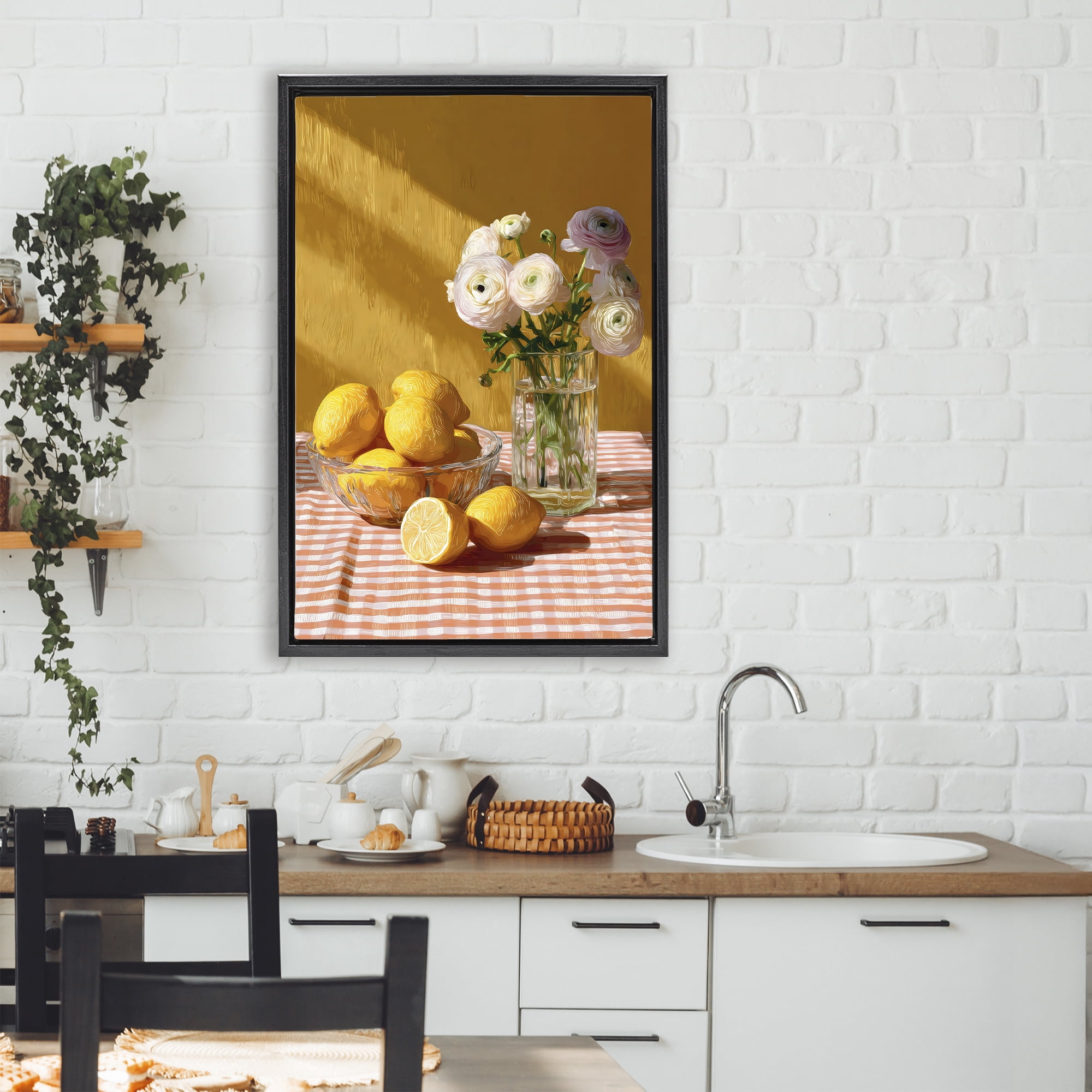 Stupell Industries Lemony Breakfast Arrangement Black Framed Floater Canvas Wall Art, design by Petal Prints Design