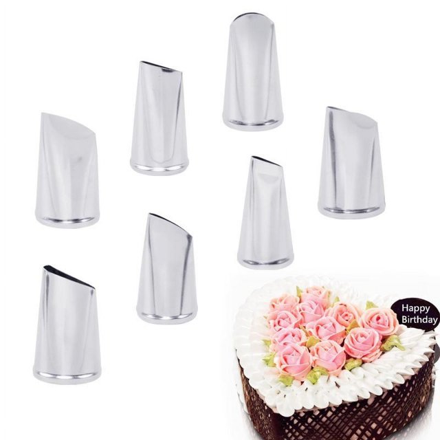 Puntas de alambre, boquillas de acero inoxidable para glaseado para herramientas de fondant de repostería (flor) Juego de 7 boquillas para decoración de tartas en crema
