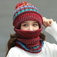 thumbnail image 6 of D-GROEE 3Pcs Womens Girls Multicolor Knit Beanie Scarf Mask Set Soft Warm Woolen Yarn Lined Winter Ski Hat with Pompom, 6 of 7