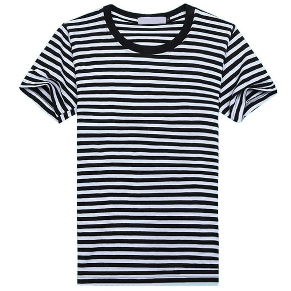 CENL Men T-shirts Blue and White Striped Short-sleeved Sports O-Neck Casual Navy Tops