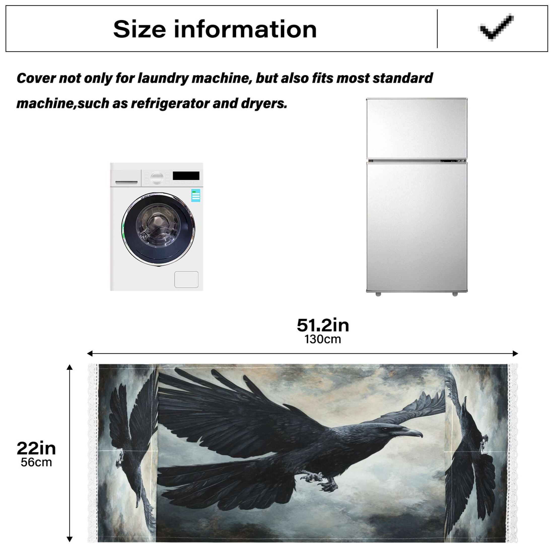 Black BirdWasher and Dryer Covers Dust-Proof and Oil Resistant Fridge Cover with 4 Storage Pockets Washing Machine Top Cover for Laundry Kitchen Home 51.2 x 22 In