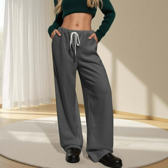 AGWOLF Fleece Wide Leg Sweatpants for Women Comfy Drawstring Baggy Lounge Pants Athletic Joggers with Pockets