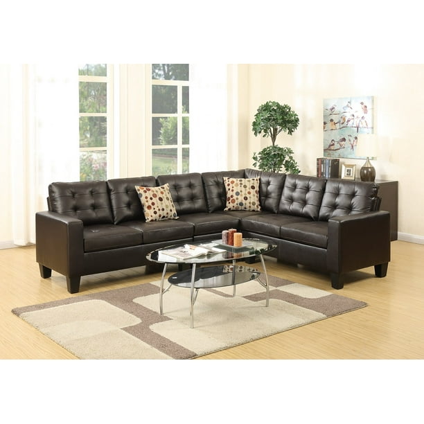 Living Room Sectional Sofa Modern Espresso 4pcs Set Bonded Leather