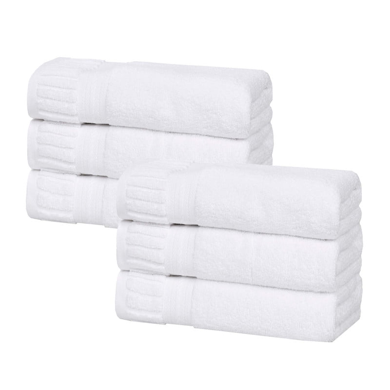 Superior Venice Zero Twist Absorbent Hand Towels, Set of 6, White
