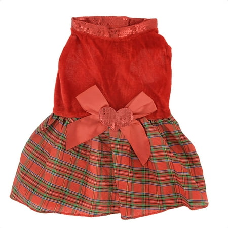 Unique Bargains Checker Pattern Hook Loop Fastener Pet Dog Puppy Clothing Dress Red XS