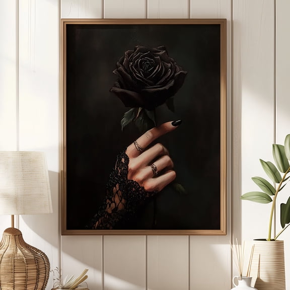 Romantic Witch Canvas Wall Art, Black Rose Gothic Halloween Print for Bedroom Living Room Home Decor, Dark Fantasy Artwork, Premium Canvas, Lightweight & Easy to Hang, Unframed 20x28inch