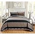 thumbnail image 3 of GrandLinen 3-Piece Fine Printed Oversize (115" X 95") Quilt Set Reversible Bedspread Coverlet King Size Bed Cover (Black, Brown, Taupe, Beige Lattice), 3 of 3