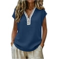 thumbnail image 2 of Lmueinov Women's Boho Cap Sleeve Lace Trim V Neck Tops 2026 Summer Casual Loose Beach Vacation Tee Shirts Blouse, 2 of 8