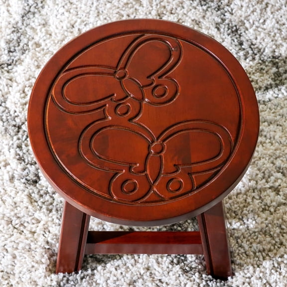 Newboti Furniture Carved Wooden Step Stool, Butterflies, Cherry 18258