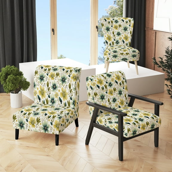 Designart "Serene Green Fernscape II" Green Floral Upholstered Accent Chair - Cottage Arm Chair For Bedroom
