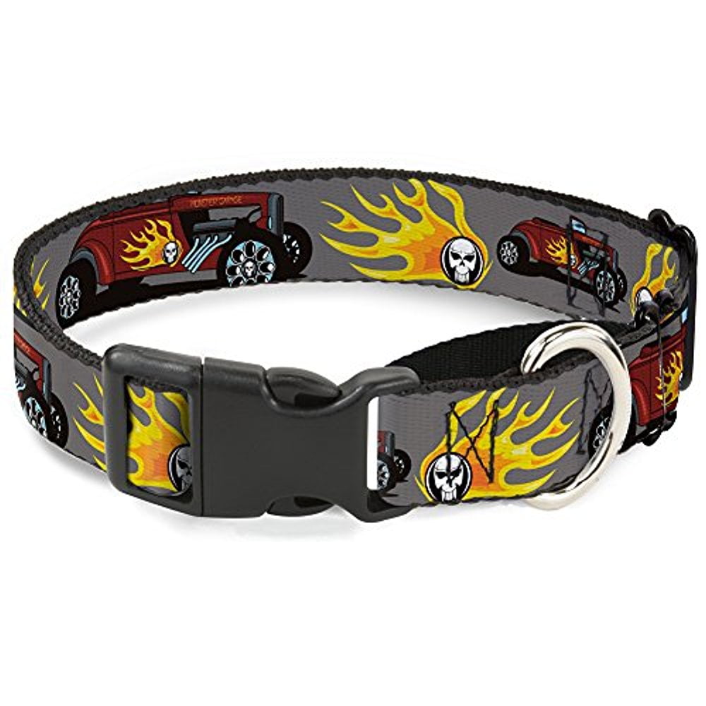 buckle-down hot rod with flame skull martingale dog collar
