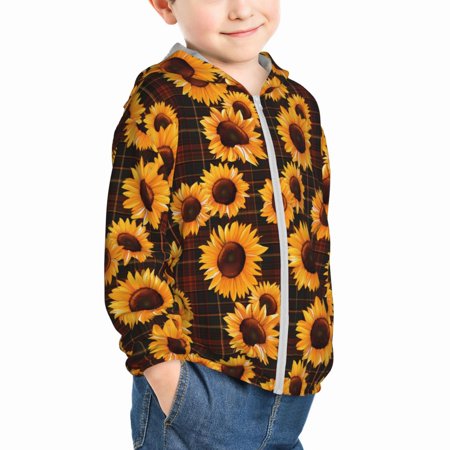 

Uemuo Red Black Plaid Sunflower Pattern Rash Guard for Boys Girls Long Sleeve Swim Shirts UPF 50+ UV Sun Protection Hooded Fishing Shirt with Pocket for Kid-3 Years