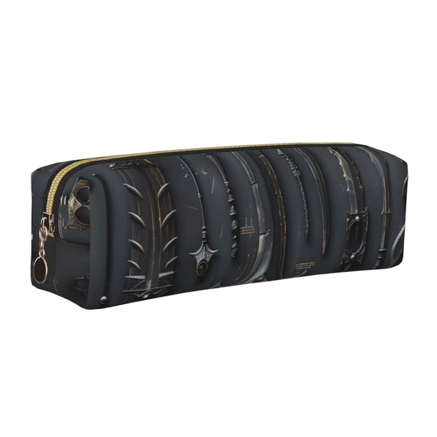 Easygdp Fantasy Medieval Weaponry para Estuche de Lápices de Cuero, Estuche de Papelería de Cuero, Estuche de Gran Capacidad con Cremallera