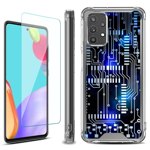 Shockproof Bumper Phone Case for Samsung Galaxy A53 5G, with Tempered Glass Screen Protector, by OneToughShield ® - Cosmos Circuit