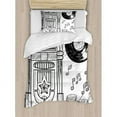 thumbnail image 3 of Jukebox Duvet Cover Set Queen Size, Doodle Style Retro Music Box Notes Coins Long Play Vintage Sketchy Artwork, Decorative 3 Piece Bedding Set with 2 Pillow Shams, Black and White, by Ambesonne, 3 of 3