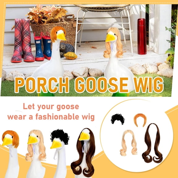 Porch Goose Costume Wigs Set for Porch Goose Decoration Porch Goose Synthetic Hair Accessories for Porch Goose Display Porch Goose Dress Up Kit Multicolor