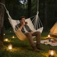 thumbnail image 4 of Pxyqht Hammock Chair Hanging Rope Swing for Indoor Outdoor Use - Heavy-Duty Nylon Material, Anti-Tip Design, Spacious for Two Adults, Perfect for Relaxation and Stargazing, 4 of 6