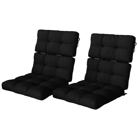 Black Outdoor Patio Chair Cushions Set - 2 Piece, 44" x 22", Yarn-Dyed Fabric, Button Tufted Seat & Back Replacement Cushions for Garden Furniture