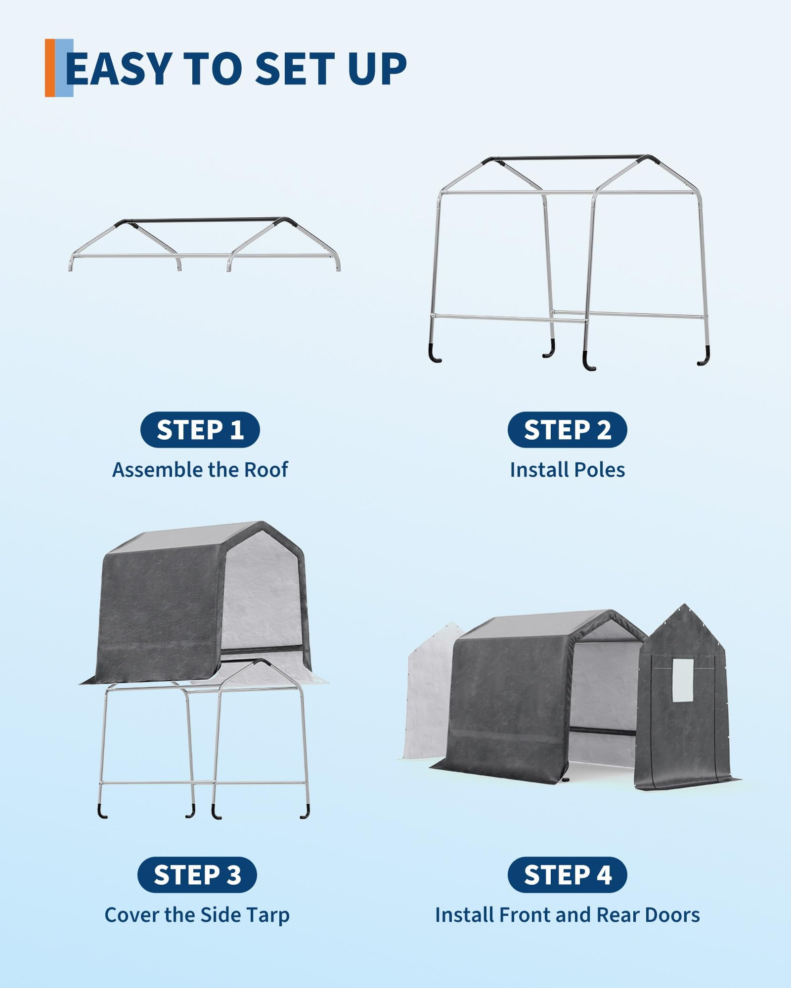Mescukay 6 x 8FT Outdoor Storage Shed with Roll-Up Door & Vent, 240G Heavy-Duty Shelter Waterproof PE Tarp, UV-Resistant Storage Sheds for Motorcycle, Firewood, Garden and Tools