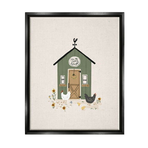Green Hen House Chicken Farm Animals & Insects Graphic Art Jet Black Framed Art Print Wall Art