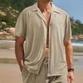 thumbnail image 2 of Mens Short Sleeve Button Down Shirts Textured Linen Shirts for Men Casual Button Up Summer Beach Shirt Vacation, 2 of 9