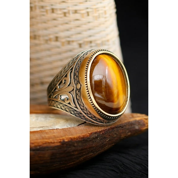 Tiger Eye Ring, Solid 925 Sterling Silver Ring, Men's Signet Ring, Tiger Eye Men Ring, Handmade Ring, Gemstone Ring, Statement Men Ring