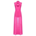 thumbnail image 4 of renvena Lyrical Dance Costumes for Women Sleeveless Turtleneck Backless Mesh Tulle Maxi Dress Hot Pink L, 4 of 5