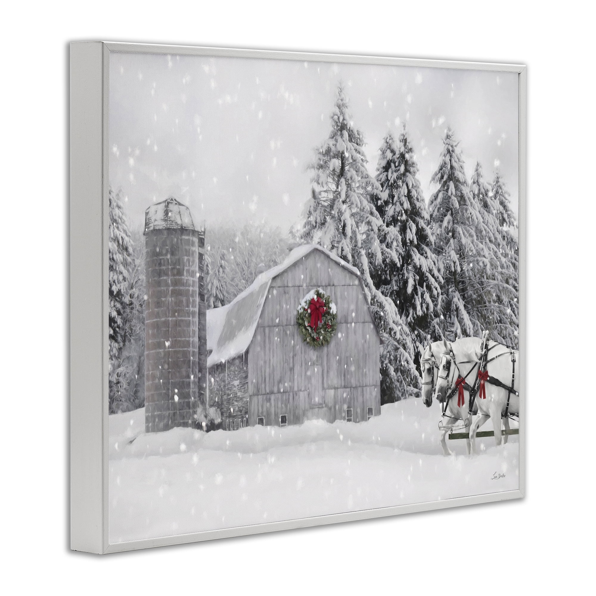 Stupell Industries Snowy Barn & Horses Holiday Painting White Framed Art Prints Wall Art, 14 x 11