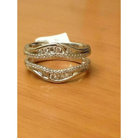 1.55 CT Round Cut White Lab-Created Diamond Enhancer Wedding Ring Guard Wrap 14k White Gold Plated