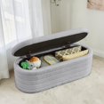 thumbnail image 2 of GZXS 43-Inch Teddy Fabric Storage Bench, Oval Upholstered Ottoman with Pressure Bar Lift – No Assembly Required – for Bedroom, Entryway, Living Room – Gray, 2 of 8