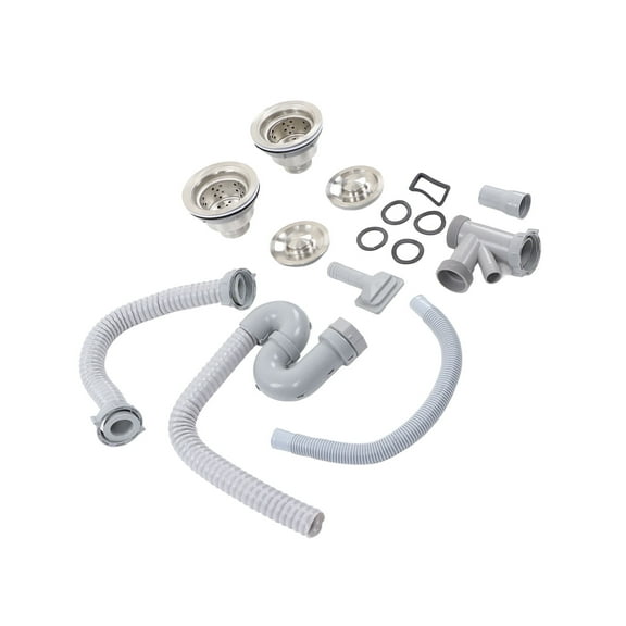 NestledNature Double Drains Pipe Set, Multi-Fit Bathroom Sink Drain Kit, Sink Drainer Pipe, Stainless Steel S Pipe, Bent With Double Drains Sewer Pipe Set For Bathroom Home Kitchen