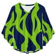 thumbnail image 4 of Abstract Green Navy Leaf Pattern Women's V-Neck Blouse With 3/4 Ruffled Bell Sleeves Casual Top Ladies Blouses, 4 of 7