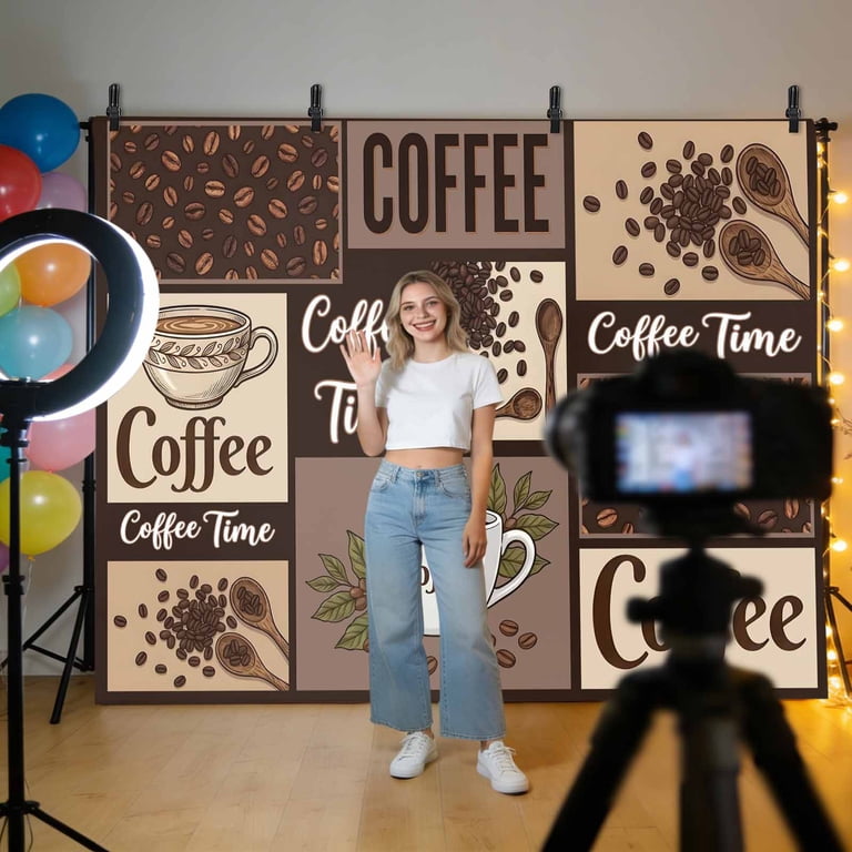 Video Studio Backdrops 10x8ft Photo Backdrop, Dark Brown Coffee Time Soft Polyester Backdrop ...