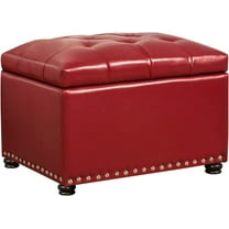 24'' Leather Storage Ottoman Rectangular Foot Rest Stool with Nailhead Trim for Bedroom Living Room(Red)