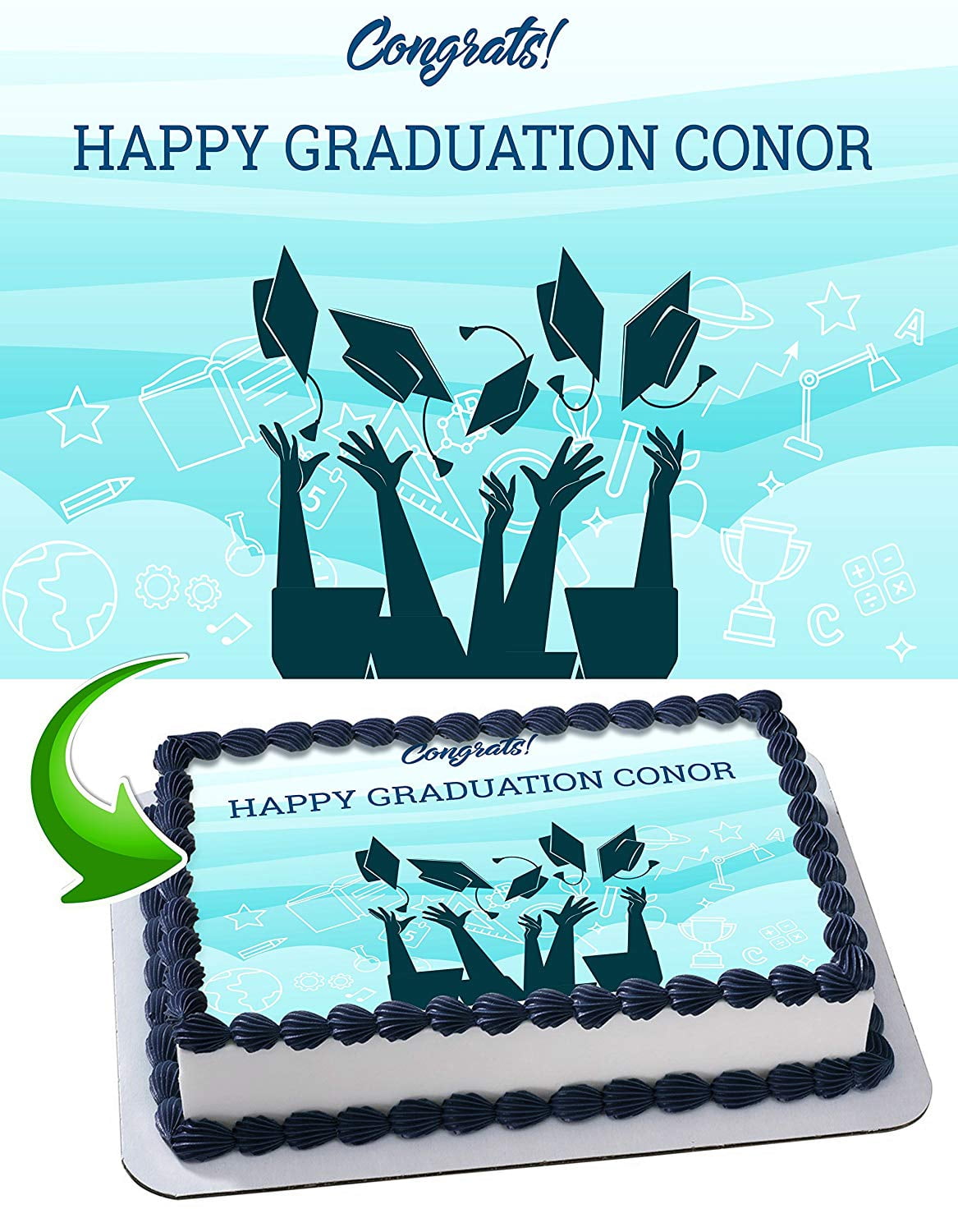 Graduation Edible Cake Image Topper Personalized Picture 1/4 Sheet (8