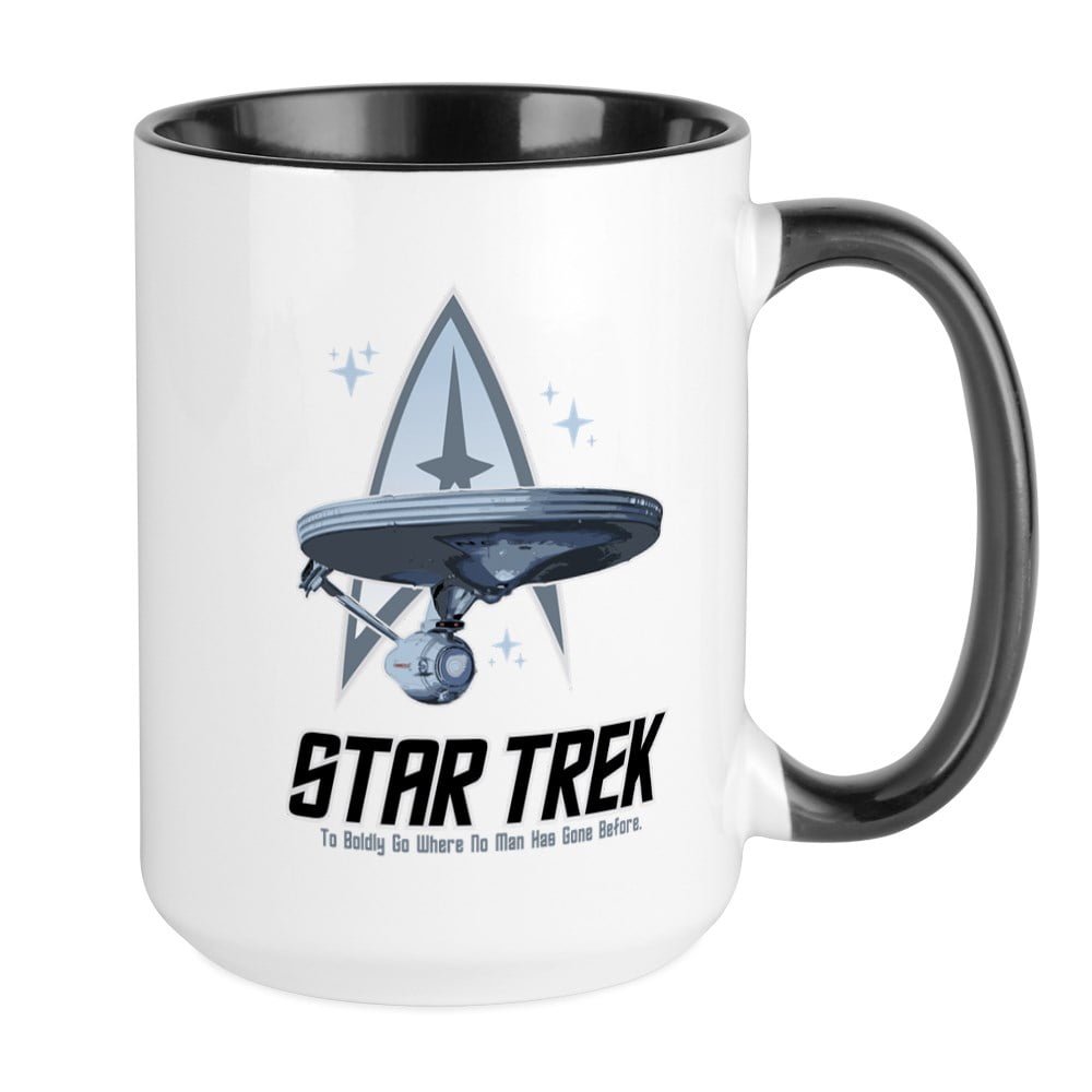 CafePress - Star Trek Ship With Stars Large Mug - 15 oz Ceramic