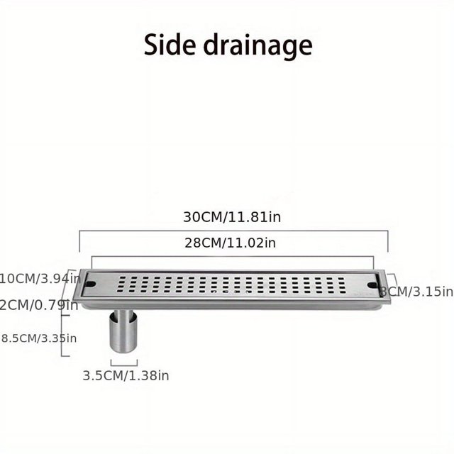 1 Set, 11.8" Linear Shower Drain With Removable Grate, Professional Brushed 304 Stainless Steel Rectangle Shower Floor Drain,Floor Shower Drain With Hair Strainer