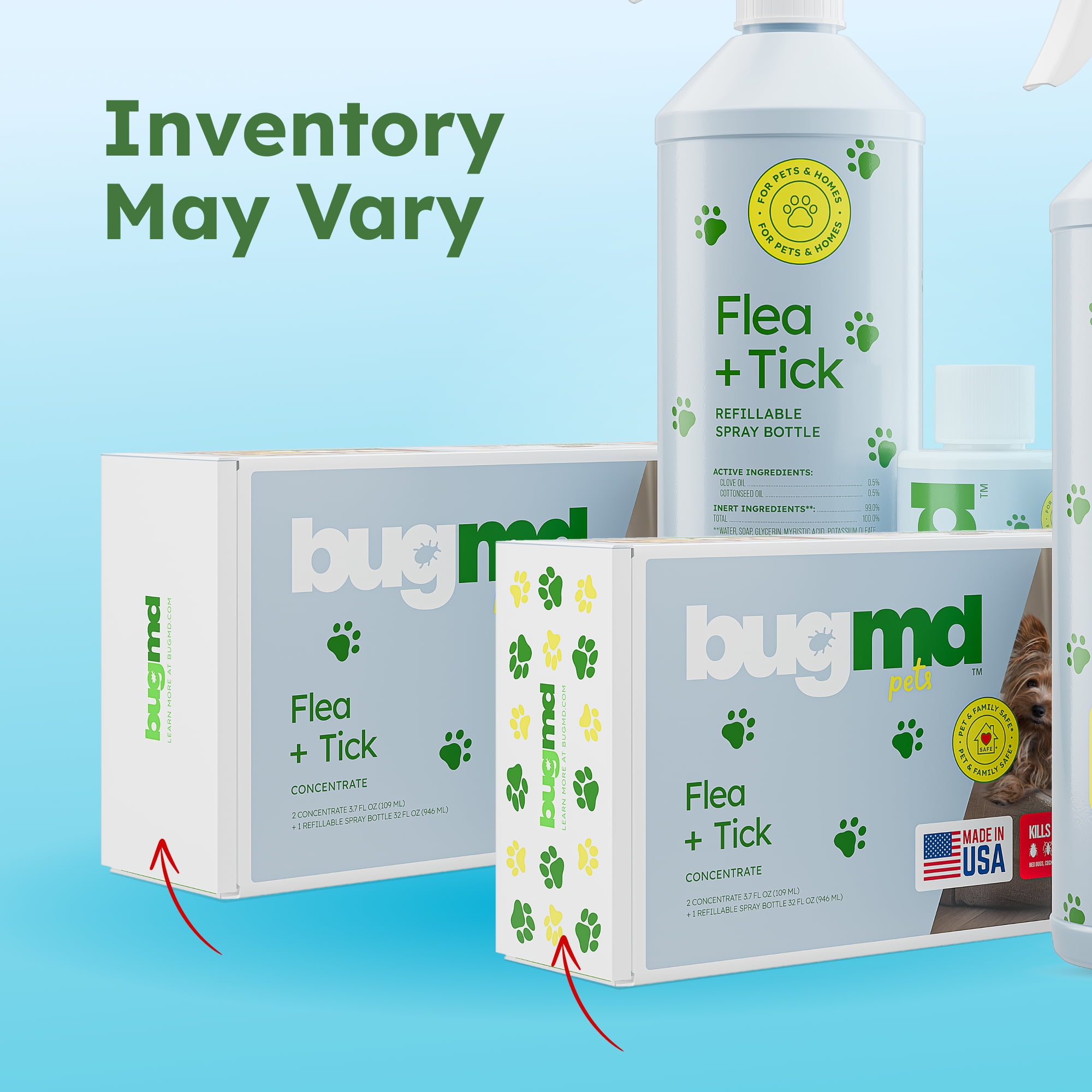 BUGMD Flea and Tick Concentrate (3.7 oz), Essential Oil-Powered Formula, Controls Fleas, Ticks, Mites in Dogs, and Other Furred Animals, Spray on Pet Beds, Kennels