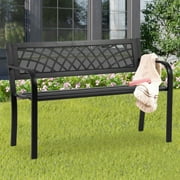 NiamVelo Patio Park Garden Bench Outdoor Metal Benches, 400 lbs Cast Iron Steel Frame Chair with PVC Mesh Pattern - for Park Yard Front Porch Path Yard Lawn Decor Deck Furniture, Black