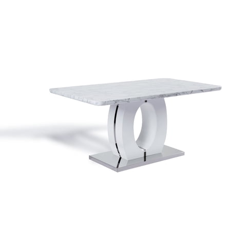 63 Rectangular Modern Marble Faux Dining Table In White & Stainless Steel