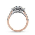 thumbnail image 4 of 3 Stone Engagement Promise Rings for Women | Center 7X5MM Emerald Cut Lab Created Moissanite Promise Rings for Her in 14K Solid Rose Gold, Ring Size 10, 4 of 6