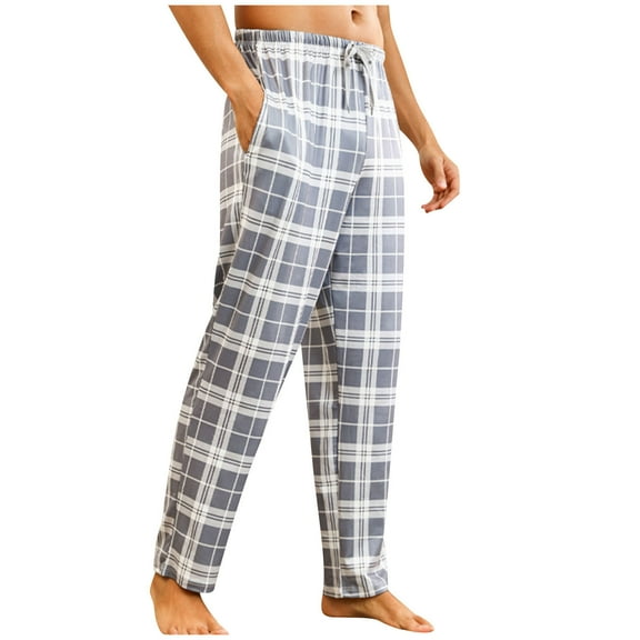 Xcmzpl Pajamas for Men Drawstring Elastic Waist Plaid Sleep Pants Soft Comfy Fall Cotton Sleepwear Loungewear Bottoms with Pocket